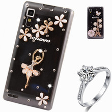 Floral Rhinestone Case For lenovo P780 luxury Flower Rose mobile phone plastic Crystal bling hard back cover