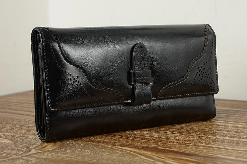 Imported Grain Leather Korea Style Burnished Leather Women's Long