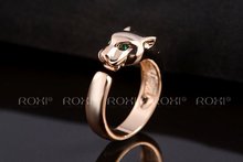 2015 New arrival ROXI Green eyed leopard ring platinum plated set with AAA zircon crystal fashion