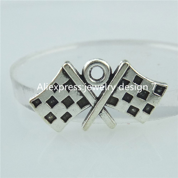Free Shipping 14624 40PC Alloy Antique Silver Vintage Flag Banner font b Chequered b font Flag
