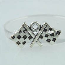 Free Shipping 14624 40PC Alloy Antique Silver Vintage Flag Banner Chequered Flag Pendant Charm