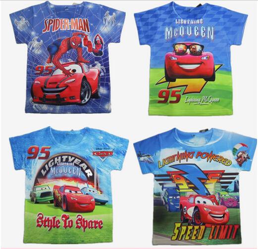 New 2015 boys Summer Sports Car t shirt kids baby spiderman t shirts children clothing roupas