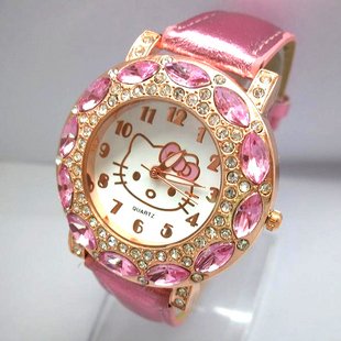 Free Shipping leather strap Hello Kitty Crystal Watches Fits For Childlren Ladies Women Wristwatches KITTY010 p