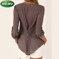 Sexy V Neck Long Sleeve Shirts Women 2016 New Brand Summer Casual Chiffon Blouses Ladies Plus