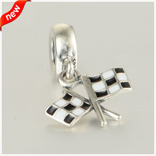 DIY Fits Pandora Bracelet Charms Silver Beads for Jewelry Making 100% 925 Sterling Silver Chequered Flags Dangle Charm FG005