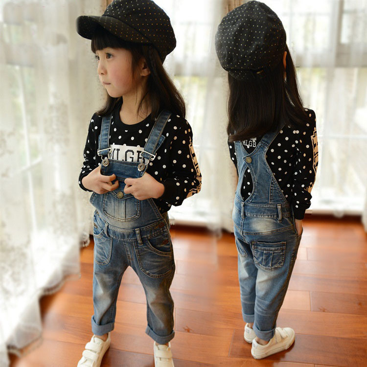 2015 New Arrival Girls Denim Overalls Brand High Quality Girls Overall Jeans Spring Autumn Kids Jumpsuit
