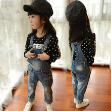 2015 New Arrival Girls Denim Overalls Brand High Quality Girls Overall Jeans Spring Autumn Kids Jumpsuit