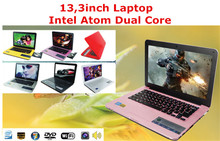 13 inch windows7 laptop Computer with DVD  PC In-tel Atom D2500 1.86GHZ Dual Core 1GB DDR3 160GB WIFI HDMI WEBCAM