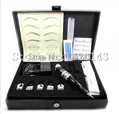 Фотография Wholesale Permanent Makeup Kits Cosmetic Tattooing Supply Including Eyebrow Machine Needles Tips Rectangle Case Free Shipping