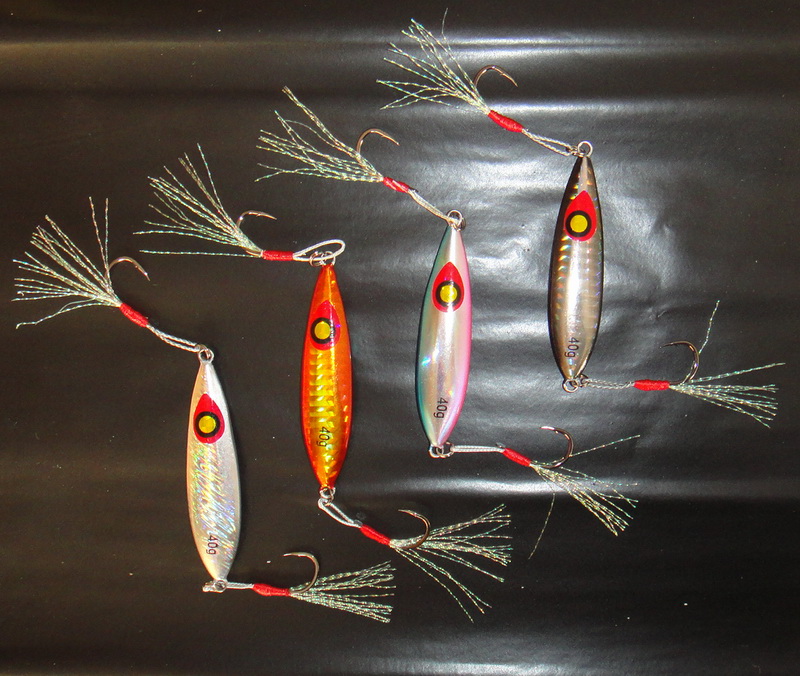 4pcs 40g dark glow lead fish casting fishing pike with 2 assist Mustad hooks slow pitch jig