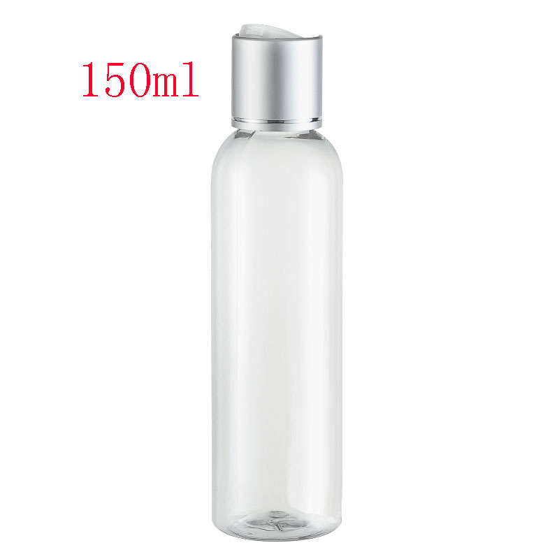 150ml transparent empty lotion plastic bottles ,5 oz luxury aluminum collar disc top cap PET bottle for personal care 150 cc