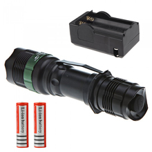 3000 Lumen Zoomable CREE XM-L Q5 LED Flashlight Torch Zoom Lamp Light Black+2PCS Rechargeable Battery 18650 + EU/US Charger