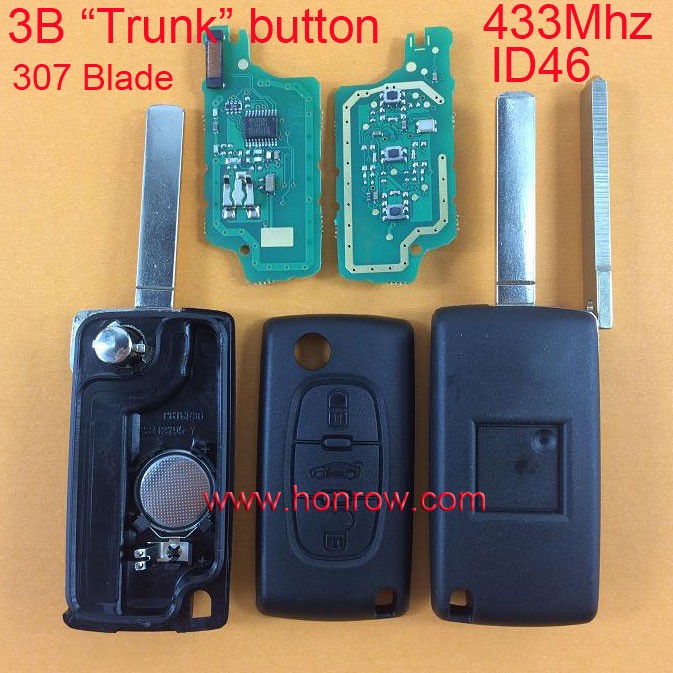 wholesale 3 button Citroen flip remote key with truck button 433mhz ID46 Chip VA2 307 Blade for citroen car key