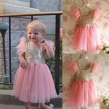 Pinks Princess Baby Kids Girls Party Wedding Sequins Tutu Gown Fancy Dress 2-7Y