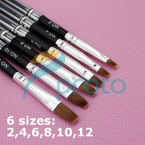 400sets/lot 6pcs Detachable UV Gel Brush Set Acrylic Nail Art Design Builder DIY Flat Brush Pen Set Wholesale #BR11039