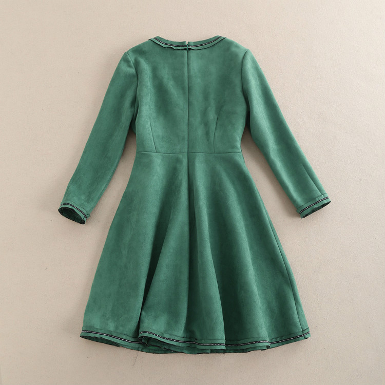 New designer dresses 2016 women high quality green long sleeve royal embroidery elegant slim lady ball gown casual dress