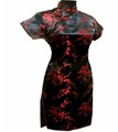 New Black Red Chinese Traditional Dress Women s Silk Cheongsam Sexy Qipao Flower Plus Size S