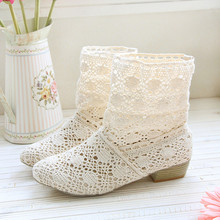 Female summer breathable bootie in 2015 with the new shoes, lace openwork crochet boots, Plus size , hollow fashion women boots