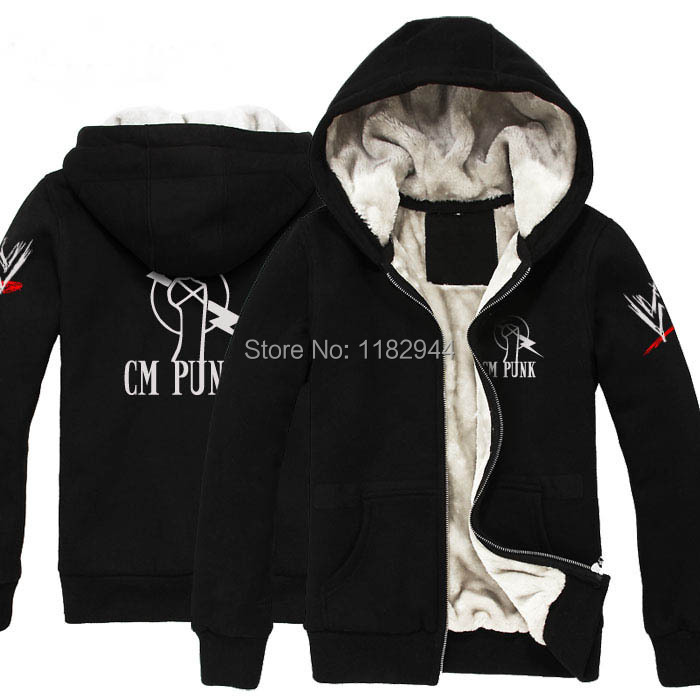 New cm punk Winter thick Hoody 2014 Sweater hoodies winter Warm tracksuits overcoat Gifts Plus size Top quality Free shipping