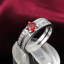 2PCS Classic 0.8 Carat Bridal wedding Ruby Sapphire CZ Diamond ring Engagement rings set for women jewelry Accessories