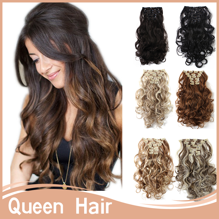 22Colors Clip in Hair Extensions 7pcs set 20inch 50cm Long Hairpiece Curly Wavy Heat Resistant Synthetic