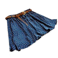 4 Colors Pleated Floral Chiffon Women Ladies Cute Mini Skirt Belt Include WF-38830