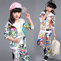 Girls Clothes 2016 Spring Autumn Children Clothing Sets Sport Print Coat Jackets Outerwear PantsTwo Piece Kids