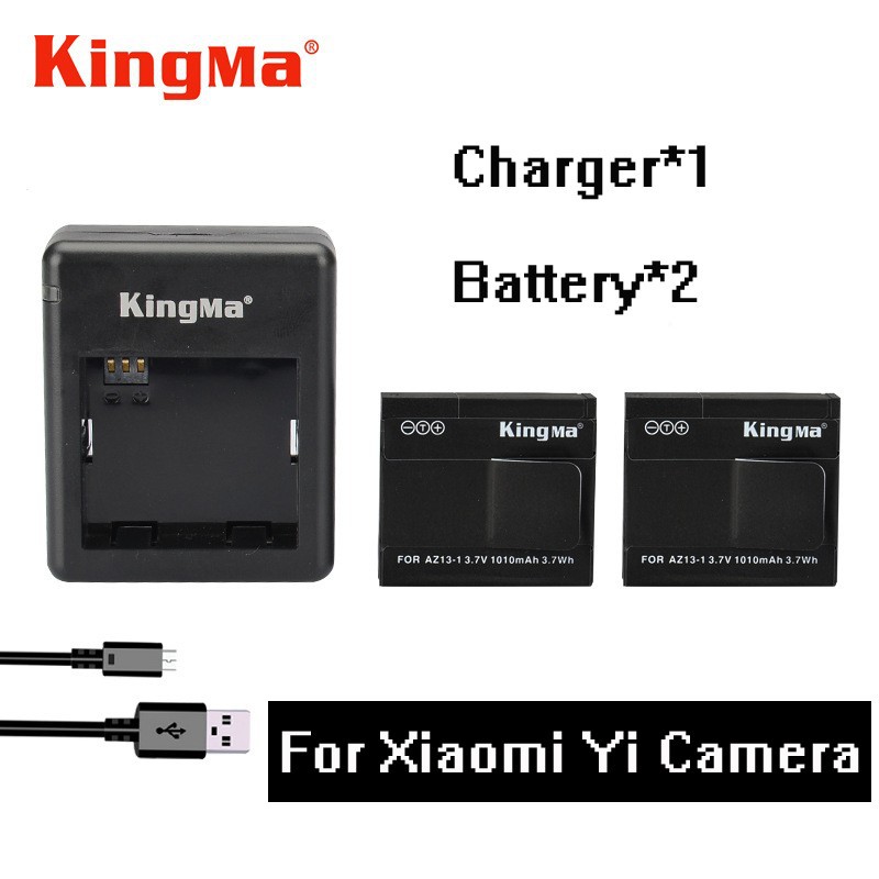 KingMa-Xiaomi-Yi-Camera-Charger-Kit-2-Pcs-1010mAH-Xiaomi-Yi-Camera-Battery-1-Charger