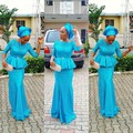 Sexy Gorgeous Lace African Evening dresses Ngerial Evening Gowns Blue Half Sleeves Sash Floor Length Party