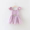 EMS DHL Free Shipping toddler Little Girl s New Flare Sleeve Gauze Lavender Rhinestone Waistband Baby