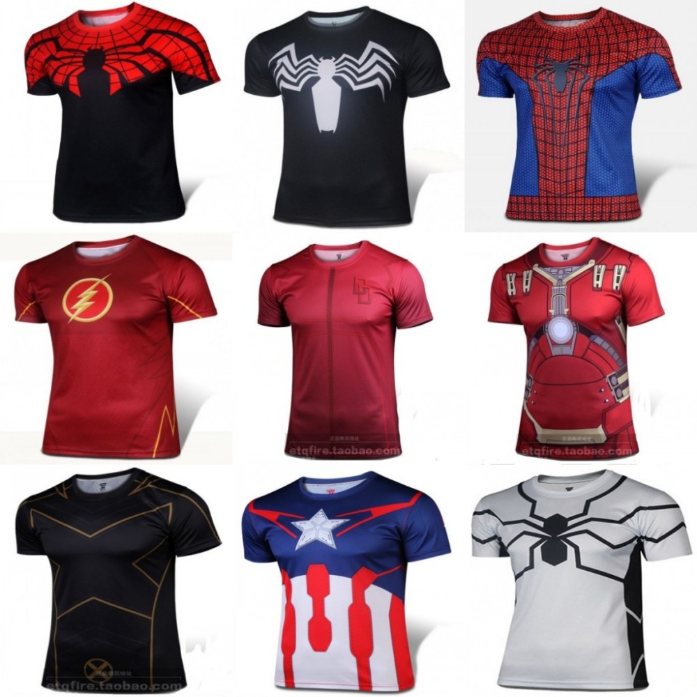 Men T Shirt Fashion Short Sleeve Spiderman Superman Venom Captain America Batman Iron Mans T Shirt