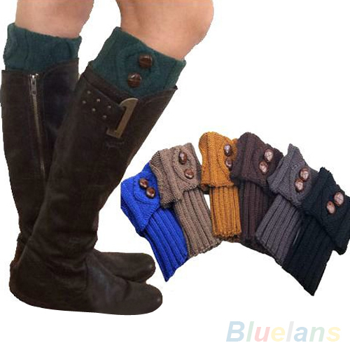 Women Winter Leg Warmers Socks Button Crochet Knit Boot Socks Toppers Cuffs 1Q8Q 49J6