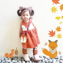 2016 Girls Summer Dress Sweet Toddler Baby Kids Fox Dress Casual Fashion Animal Dresses Orange Spring Zoo Dress For Infant