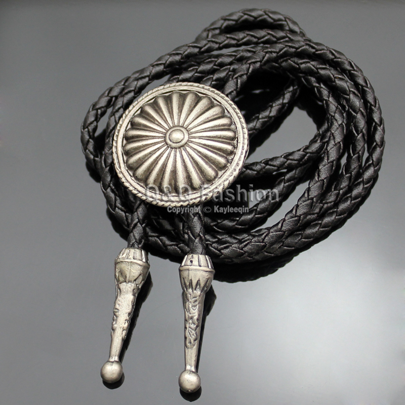Vintage Indian Cowboy Concho Leather Rodeo Western Zuni Bolo Bola Tie Necktie Jewelry Free Shipping