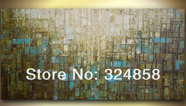 Handmade fine art white brown blue rectangle landscape oil ...
