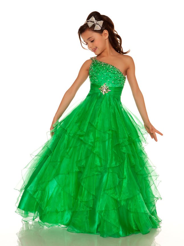 2013 Cute Green Winning One Shoulder Little Girl Pageant ...