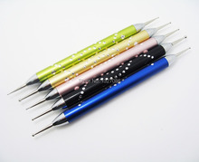 Luxury 5Pcs 2 Way Nail Art Dotting Pens Aluminum Marbleizing Painting Dot Tool