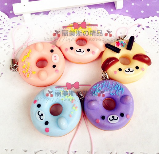 50pcs-5cm PVC colorful bear donut phone/bag charms simulation cake pendant phone chain pendant Squishies cheap mix color