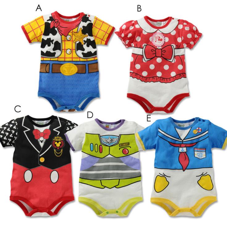 Christmas hot sale 2015 new summer baby clothes girl boys Strap Cartoon minnie mickey short sleeves