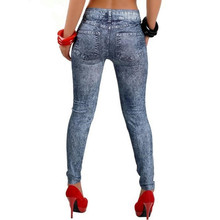 2016 New Stylish Women Gray Denim Like Faux Jean Pants Leggings Jeans Woman MID Waist Jeans Femme American Apparel