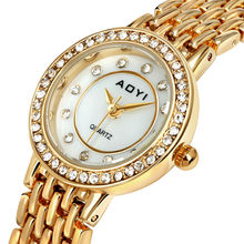 Elegante joyería de los Rhinestones del diseño mujeres reloj pulsera completa Crystal Water resistencia banda de Metal iónica de vacío 18 K chapado en oro