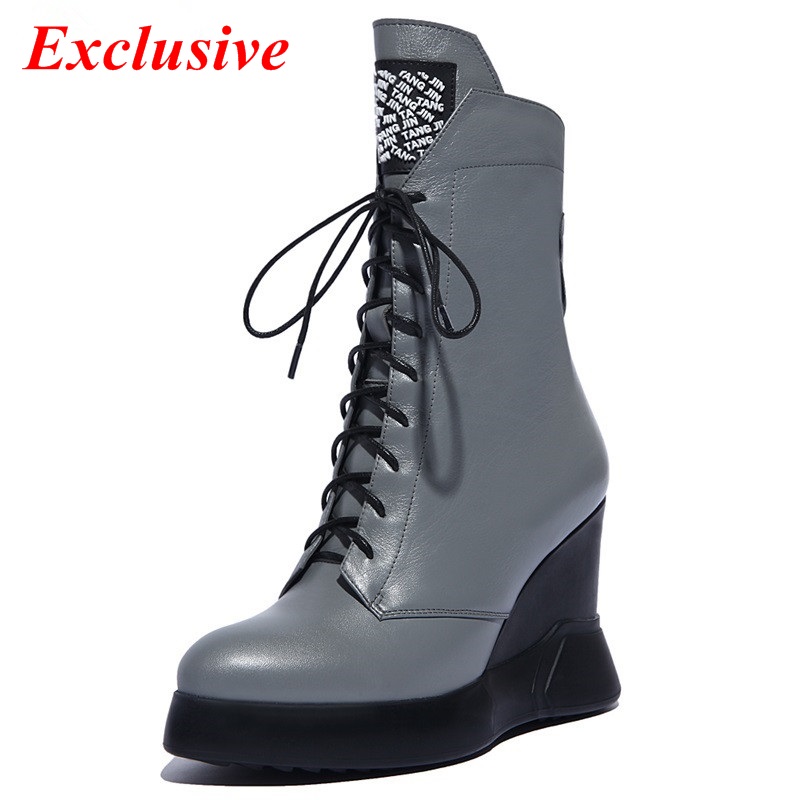2015 Fashion Winter boots Slope with Cross straps Zipper Martin boots Leather Duantong Comfortable warm Woman winter boots 34-42