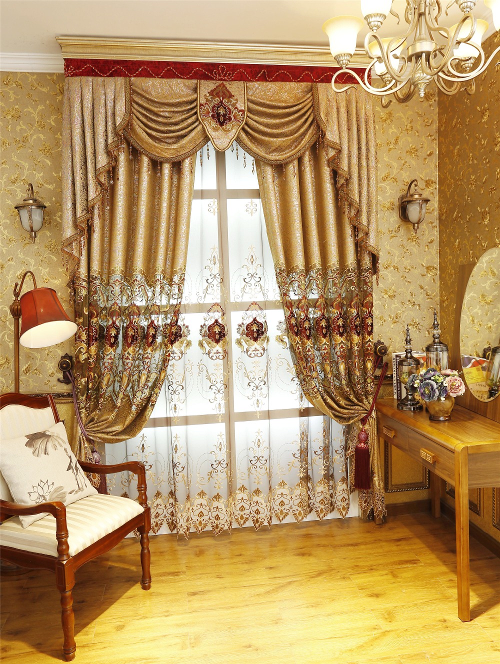 European And American Style Royal Gold Luxury Curtains For Living Room Window 