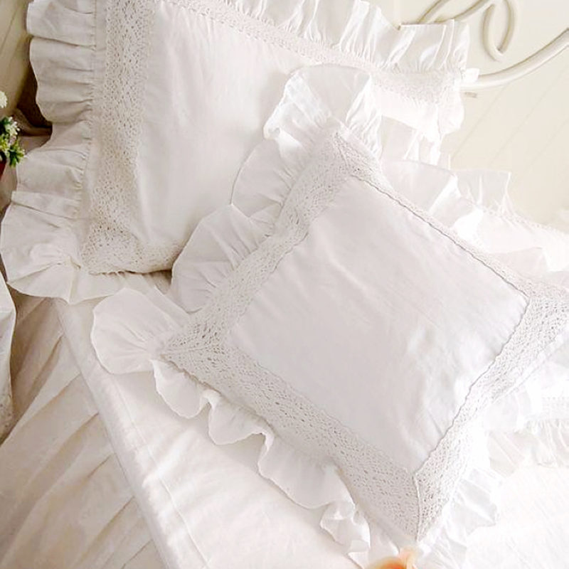 European style embroidered cushion cover white Lace Satin cotton seat sofa cushion case bedding pillowcase car pillow cover