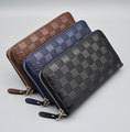 Guaranteed High Quality Men Plaid Clutch Wallets Male Zipper Cash Purse Money Pocket Male Leather Purse
