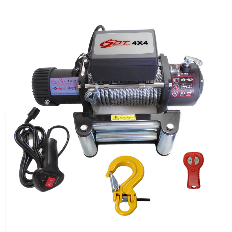 T car electric winch wire rope traction machine remote control 12000L
