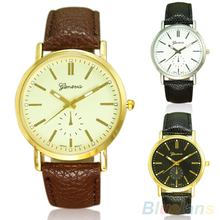 Hombres de la moda de ginebra casuales Faux Leather Band cuarzo analógico reloj de pulsera 27Z3