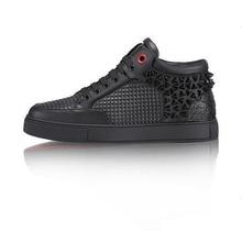 2015 new men s genuine leather casual shoes woven black with rivets outdoor famous brand royaums