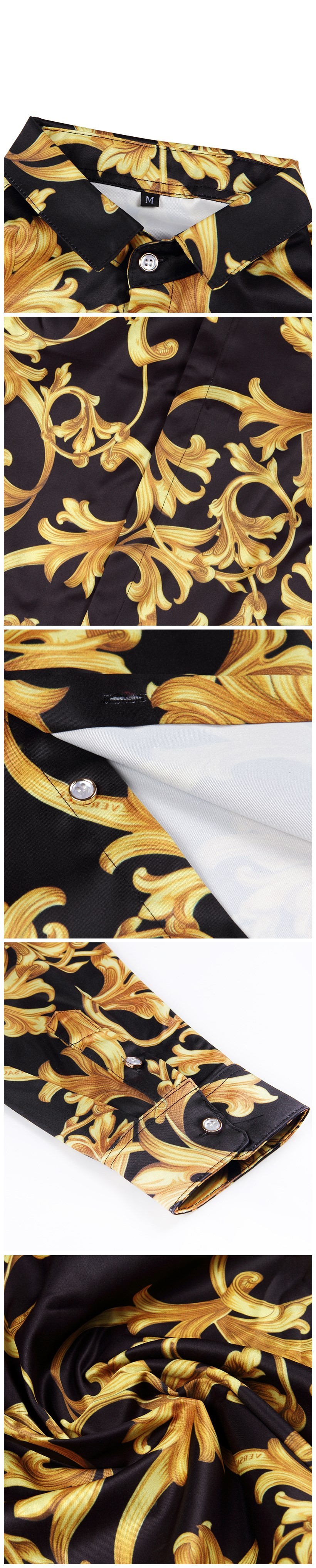 Unique Brand Design Men\'s Gold Shirt Luxury Long-Sleeved 3D Flower Slim Man Fancy Tuxedo Shirts M-XXL Baroque Royal Men Clothes (5)
