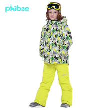 2015FREE SHIPPING phibee kids ski warm suit winter boys clothing set children skiing suit jacket pant